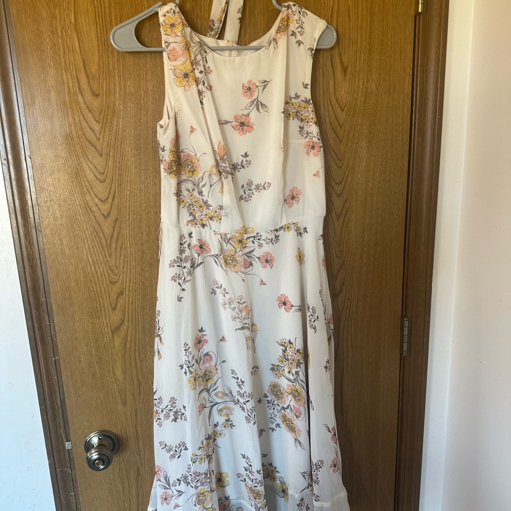 Floral Sleeveless Dress - Cream and Pink